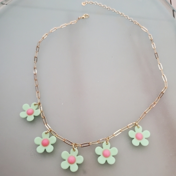 NEW Mint Green Retro Floral Daisy Link Necklace - Picture 5 of 6